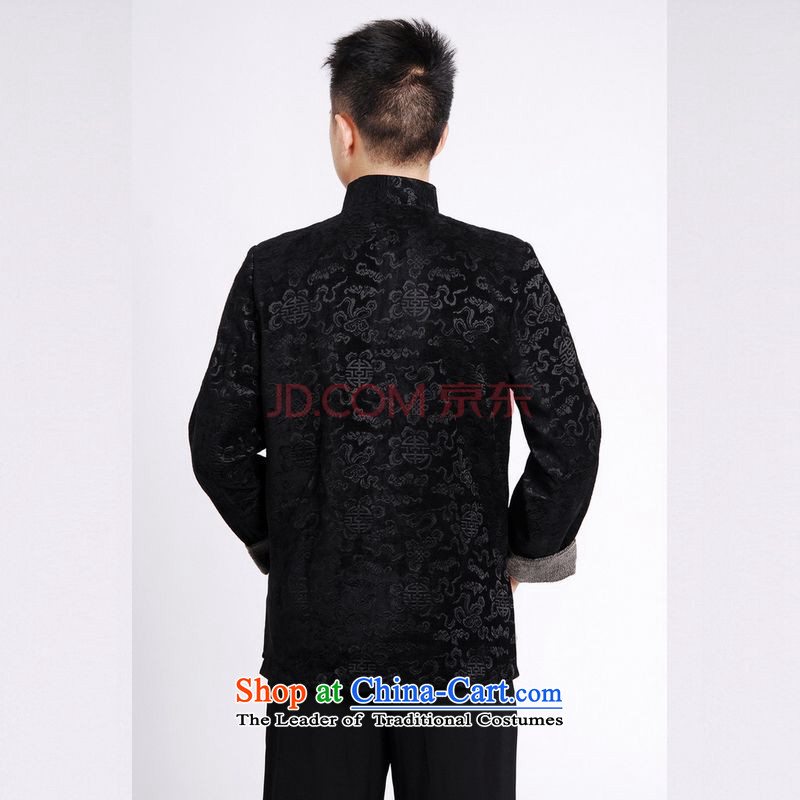 Tang Dynasty Joseph Pang Men long-sleeved sweater Tang blouses Men's Jackets Tang cotton waffle add -A black XXL, Min Joseph shopping on the Internet has been pressed.