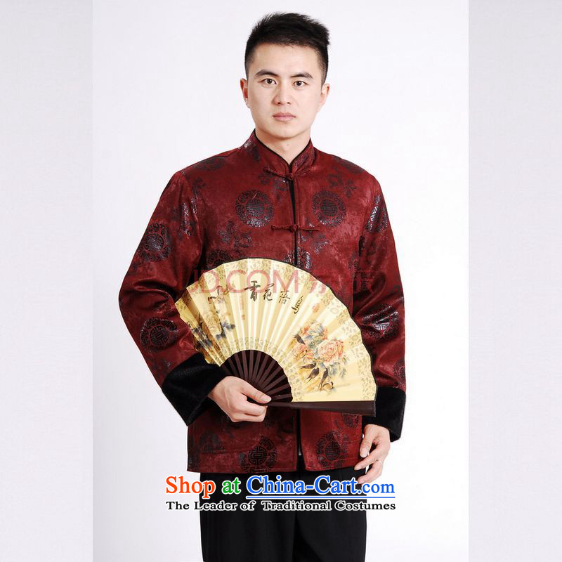 Tang Dynasty Joseph Pang Men long-sleeved sweater Tang blouses men's jacket water Sable Hair Tang add cotton waffle XXXL, wine red cotton Joseph shopping on the Internet has been pressed.