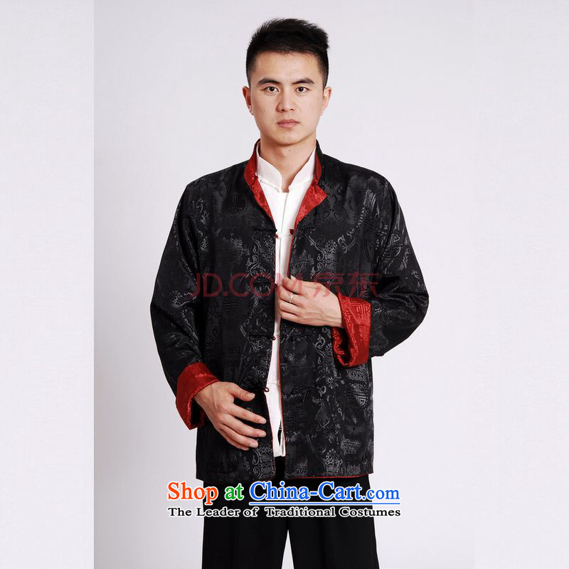 Tang Dynasty Joseph Pang Men long-sleeved national costumes men Tang jackets collar double-sided Wearing Tang Dynasty damask Black + Red XL, Min Joseph shopping on the Internet has been pressed.