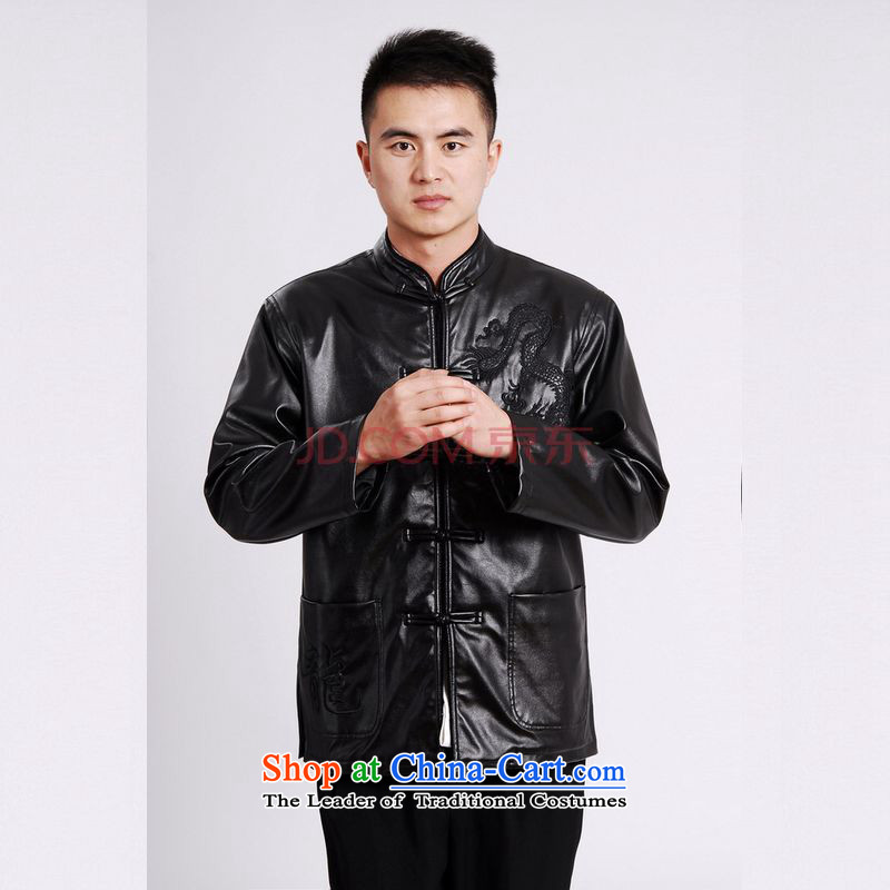 Tang Dynasty Joseph Pang Men long-sleeved sweater Tang blouses men's leather jacket water Sable Hair Tang dynasty leather garments plus black XL, cotton lint-free Joseph shopping on the Internet has been pressed.