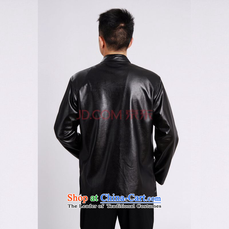 Tang Dynasty Joseph Pang Men long-sleeved sweater Tang blouses men's leather jacket water Sable Hair Tang dynasty leather garments plus black XL, cotton lint-free Joseph shopping on the Internet has been pressed.