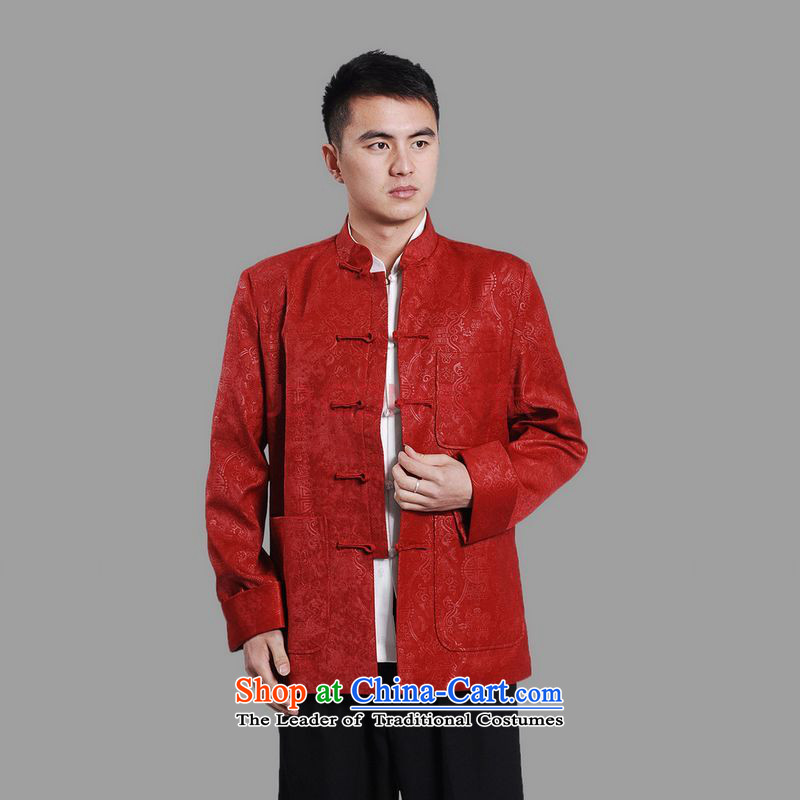 Tang Dynasty Joseph Pang Men long-sleeved national costumes men Tang jackets collar embroidery Chinese dragon XXXL, red cotton Joseph shopping on the Internet has been pressed.