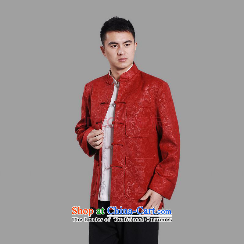 Tang Dynasty Joseph Pang Men long-sleeved national costumes men Tang jackets collar embroidery Chinese dragon XXXL, red cotton Joseph shopping on the Internet has been pressed.