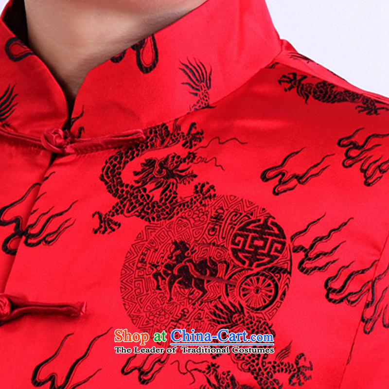 Mr Tang Dynasty poem federation in Tang Dynasty elderly men in spring and autumn 2015 new dragon design manual tray snap Tang Dynasty Chinese national costumes Mock-neck Tang jackets red 180/XXXL, Federation Bao Shi (lianbangbos) , , , shopping on the Int