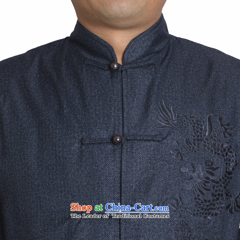 The Cave of the elderly 15 autumn and winter men pure color embroidered dragon jacket wool blend yarn Tang Chinese Men's Shirt T1367 T1367 gray and green 165 yards/folder to the Cave of the elderly has been pressed cotton, online shopping