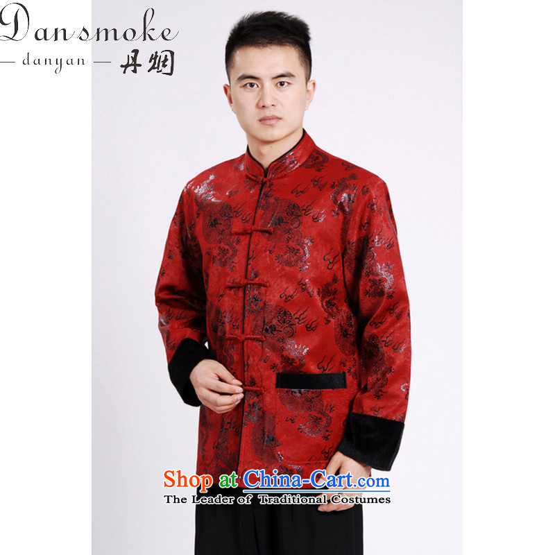 Dan smoke autumn and winter new Mock-Neck Shirt Zhongshan Tang dynasty and flat, lint-free cloth mink gross cotton in the thick of the Chinese Tang dynasty male red , L, Dan Smoke , , , shopping on the Internet