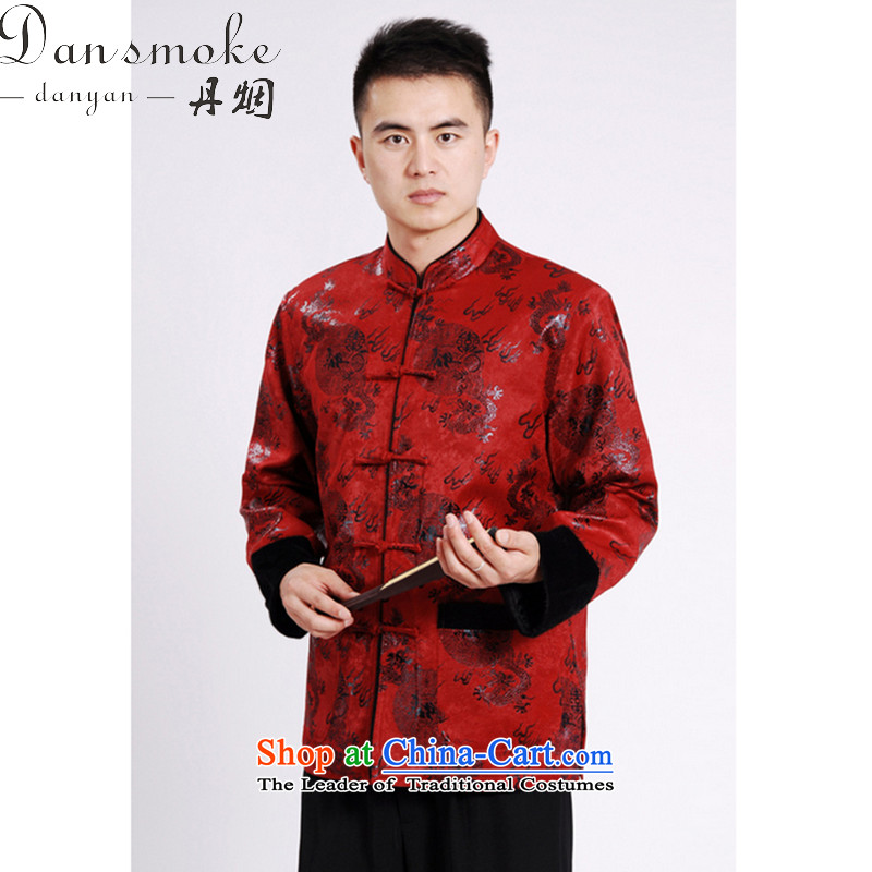Dan smoke autumn and winter new Mock-Neck Shirt Zhongshan Tang dynasty and flat, lint-free cloth mink gross cotton in the thick of the Chinese Tang dynasty male red , L, Dan Smoke , , , shopping on the Internet