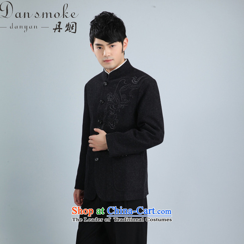 Dan smoke autumn and winter New Men Tang Dynasty Chinese tunic collar Korean wool suits Tang Dynasty to suit dress - 3 black smoke Dan 2XL, shopping on the Internet has been pressed.