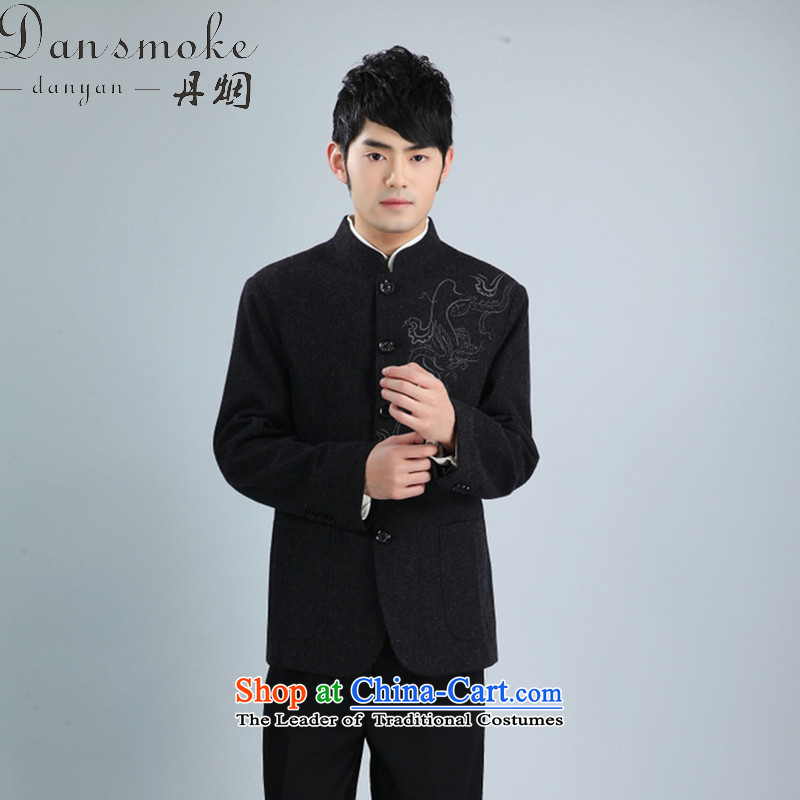 Dan smoke autumn and winter New Men Tang Dynasty Chinese tunic collar Korean wool suits Tang Dynasty to suit dress - 3 black smoke Dan 2XL, shopping on the Internet has been pressed.