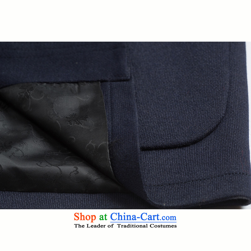Thre line autumn and winter and the new and old age are high pure color embroidered jacket wool blend yarn Tang in older clothing collar gown FD-14015  L/175, dark blue line (gesaxing Bosnia and thre) , , , shopping on the Internet