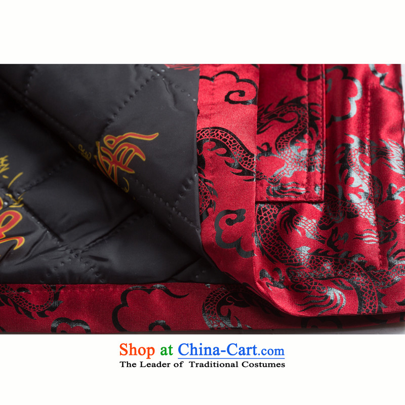 Thre line men and Tang dynasty in older jacket dad robe thick cotton Large Dragon Chinese men fall thick winter clothing F1138  L/175, wine red and line (gesaxing thre) , , , shopping on the Internet