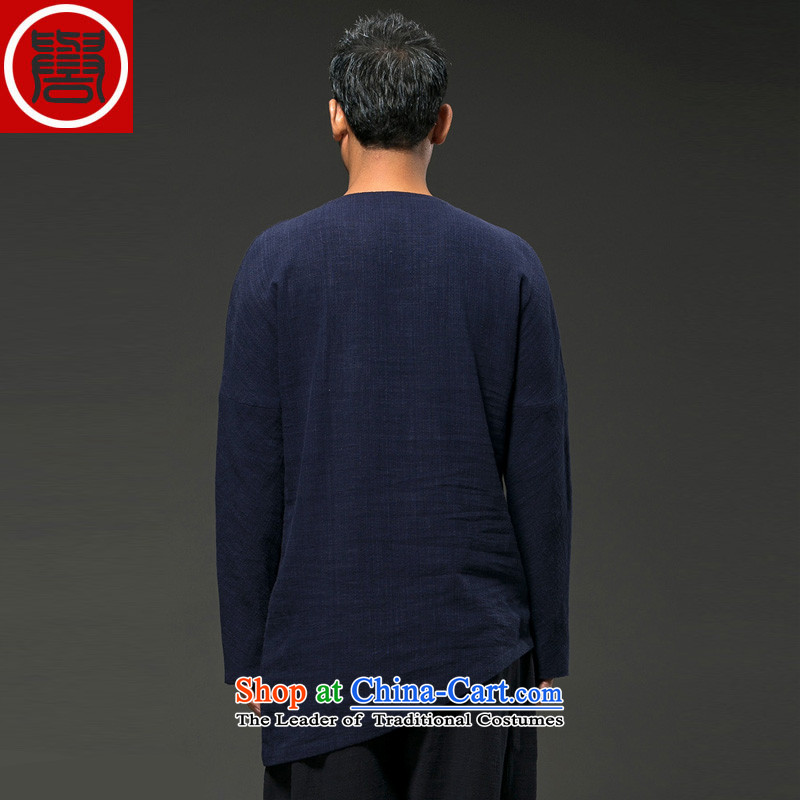 Renowned China wind spring and autumn) Men linen long-sleeved loose Chinese men spring and fall Tang dynasty blue T-shirt, (XXXL), men renowned (CHIYU) , , , shopping on the Internet