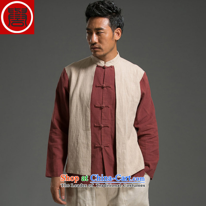 Renowned Chinese Wind leave two Sau San Men long-sleeved shirt with flax spell color autumn tray clip mock red and white large (XL), renowned (CHIYU) , , , shopping on the Internet
