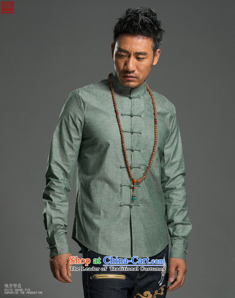 Renowned 2015 China wind spring and autumn men Chinese cotton linen Sau San disk tie china Mock-Neck Shirt linen pure color improved Tang dynasty large green (L) Picture, prices, brand platters! The elections are supplied in the national character of distribution, so action, buy now enjoy more preferential! As soon as possible.