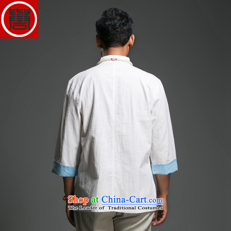 In the renowned older men Tang dynasty pure cotton tray clip collar seven Chinese shirt-sleeves traditional Han-Menswear Chinese clothes in dark blue (170), renowned (CHIYU) , , , shopping on the Internet
