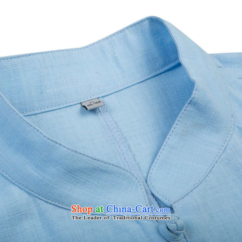 In the renowned older men Tang dynasty pure cotton tray clip collar seven Chinese shirt-sleeves traditional Han-Menswear Chinese clothes in dark blue (170), renowned (CHIYU) , , , shopping on the Internet