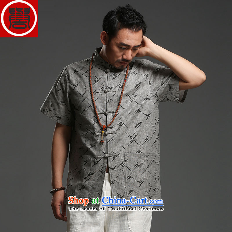 Renowned Tang dynasty men cotton linen collar short-sleeved shirt loose stamp Recreation Fashion Chinese men renowned carbon movement (185), CHIYU (shopping on the Internet has been pressed.)