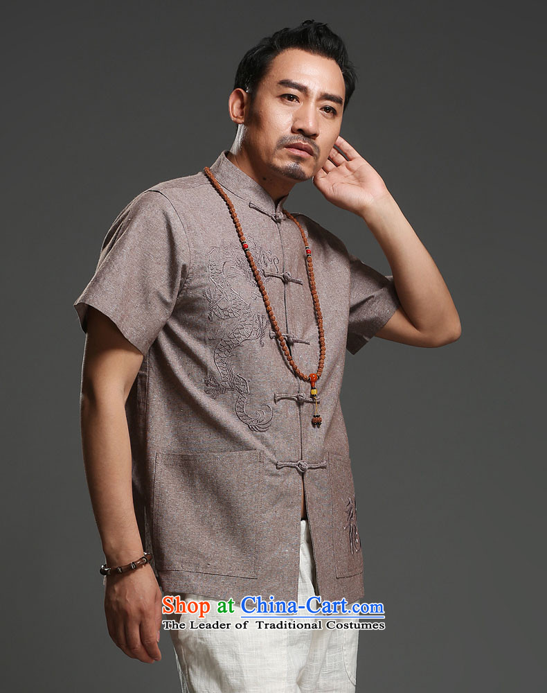 Renowned Tang replacing men short-sleeved cotton linen 2014 new dragon design Tang dynasty summer breathable T-shirt, dark gray in the national costumes (170)Picture, prices, brand platters! The elections are supplied in the national character of distribution, so action, buy now enjoy more preferential! As soon as possible.