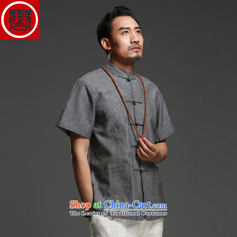 Renowned Tang replacing men short-sleeved cotton linen 2014 new dragon design Tang dynasty summer breathable T-shirt, dark gray in the national costumes (170), renowned (CHIYU) , , , shopping on the Internet