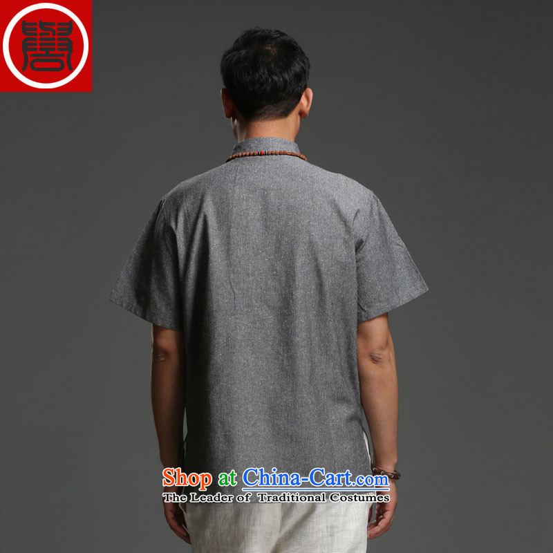 Renowned Tang replacing men short-sleeved cotton linen 2014 new dragon design Tang dynasty summer breathable T-shirt, dark gray in the national costumes (170), renowned (CHIYU) , , , shopping on the Internet