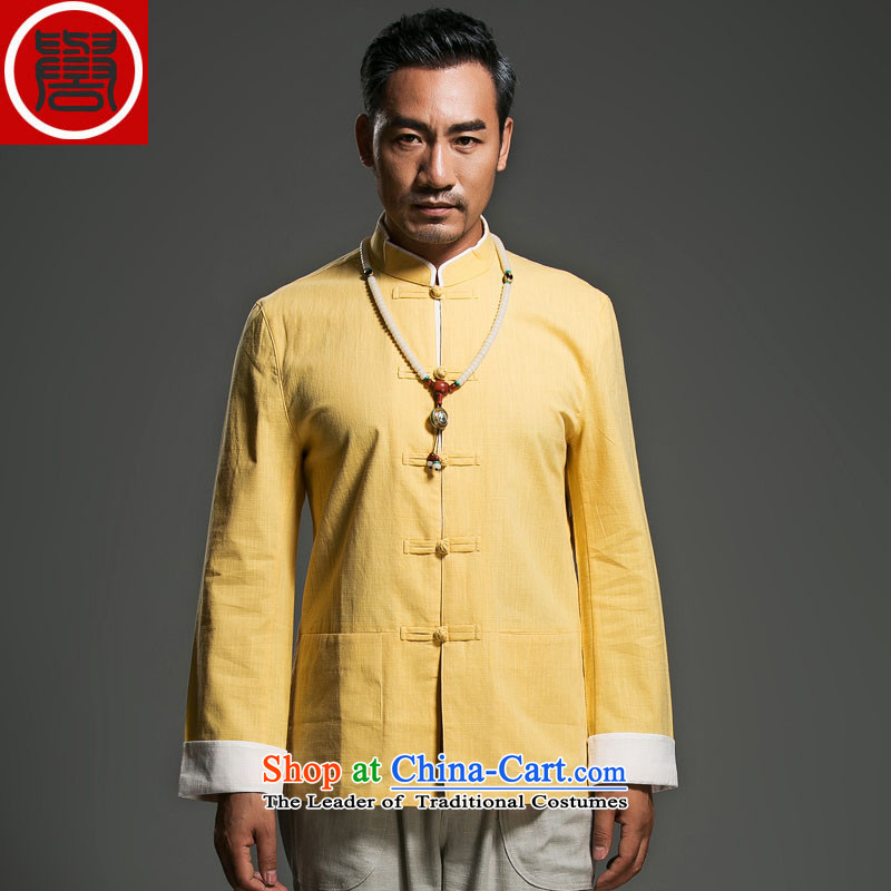 The fall of the renowned linen Solid Color Tang dynasty long-sleeved loose China wind men's jackets and disc buttoned, ethnic dark blue large (175), renowned (CHIYU) , , , shopping on the Internet