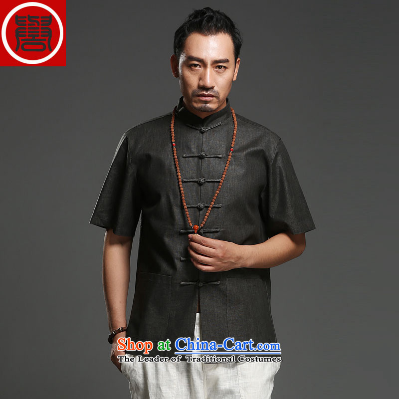 Renowned China wind men cotton linen short-sleeved Tang dynasty improved Tang Dynasty Chinese men of pure colors of ethnic summer blouses m yellow giant (180), renowned (CHIYU) , , , shopping on the Internet