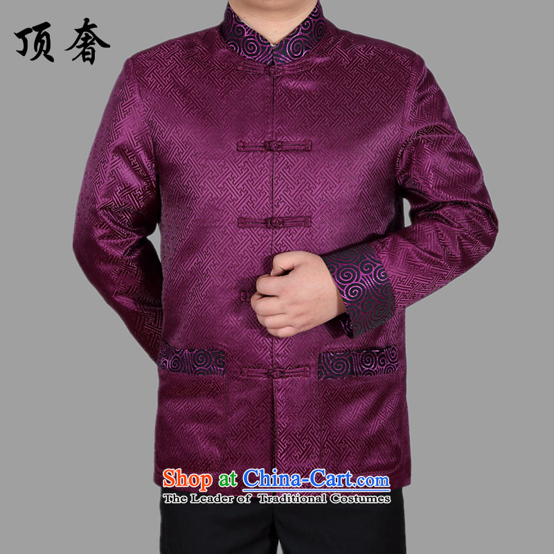 Top Luxury spring and autumn) jacket coat in men's older men Tang Dynasty Large Golden Grandpa tray clip relaxd long-sleeved Pullover elderly Men's Shirt A88021 jacket, purple men XXL/185, top luxury shopping on the Internet has been pressed.
