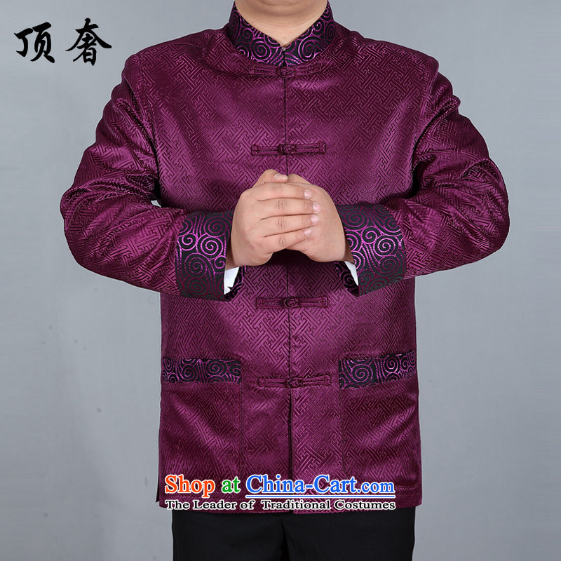Top Luxury spring and autumn) jacket coat in men's older men Tang Dynasty Large Golden Grandpa tray clip relaxd long-sleeved Pullover elderly Men's Shirt A88021 jacket, purple men XXL/185, top luxury shopping on the Internet has been pressed.