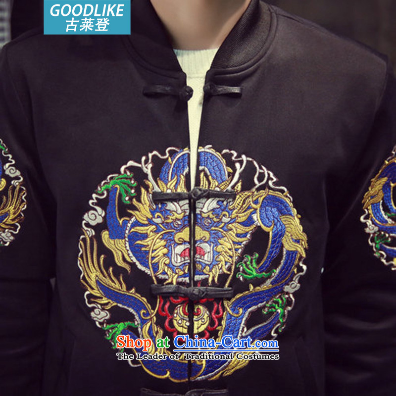Goulley autumn 2015 load log Tang Dynasty Chinese tunic of ethnic robes of the dragon, the studded retro baseball for male black XXL(140-150 jacket coat catty, LOG (GODLIKE Gourlay) , , , shopping on the Internet