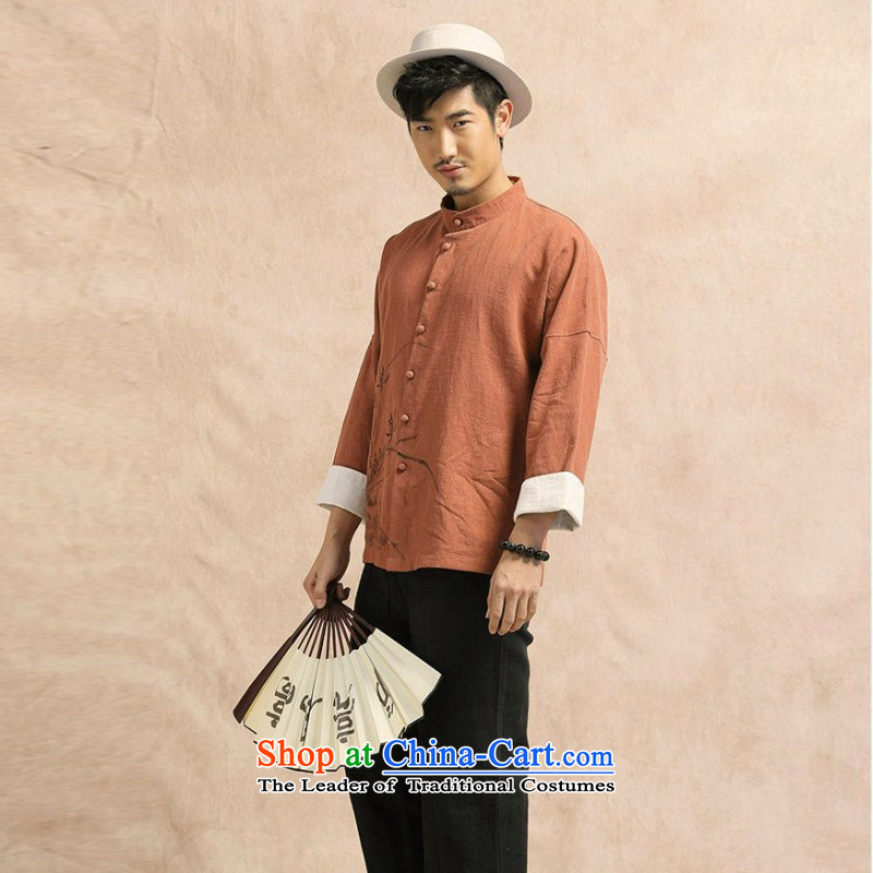 Jockeys Leopard Tang Dynasty who long-sleeved jacket linen men casual Chinese Han-cotton linen clothes hand-painted Chinese tunic China wind men designer brands XXL, wine red Riding Leopard (QIBAOLANG) , , , shopping on the Internet