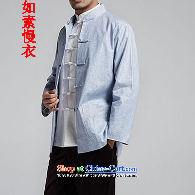 If so slow Yi New 2015 cotton linen, young and middle-aged men Tang dynasty single layer jacket, blue 2859 55 thin, L, such as the slow so Yi shopping on the Internet has been pressed.