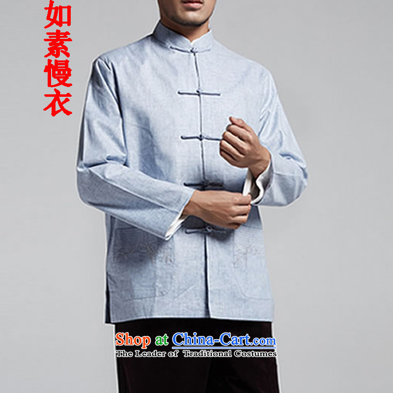 If so slow Yi New 2015 cotton linen, young and middle-aged men Tang dynasty single layer jacket, blue 2859 55 thin, L, such as the slow so Yi shopping on the Internet has been pressed.