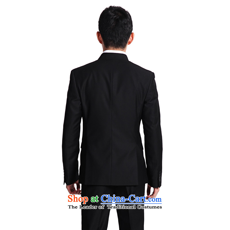 Hua Yu Lion Chinese tunic Men's Mock-Neck New suits suit 2015 is business casual Tang dynasty men Han-black 175/L, HUA YU lion shopping on the Internet has been pressed.