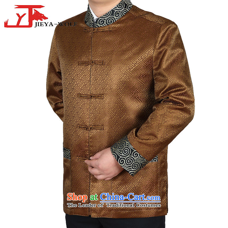 - Wolf JEYA-WOLF2015, New Tang Dynasty Men's Shirt, autumn and winter coats of men national leisure China wind emulation, golden 180/XL,JIEYA-WOLF,,, silk shopping on the Internet