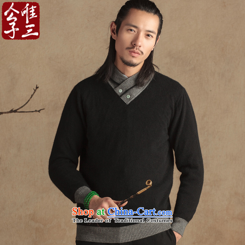 Cd 3 China wind stingrays fluff Yi Tang dynasty improved ties Jade Chinese Young Men's National Winter Sweater thickened Sau San black large (L), CD 3 , , , shopping on the Internet