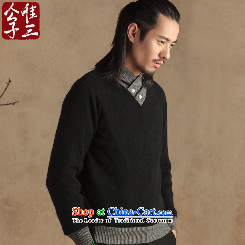 Cd 3 China wind stingrays fluff Yi Tang dynasty improved ties Jade Chinese Young Men's National Winter Sweater thickened Sau San black large (L), CD 3 , , , shopping on the Internet