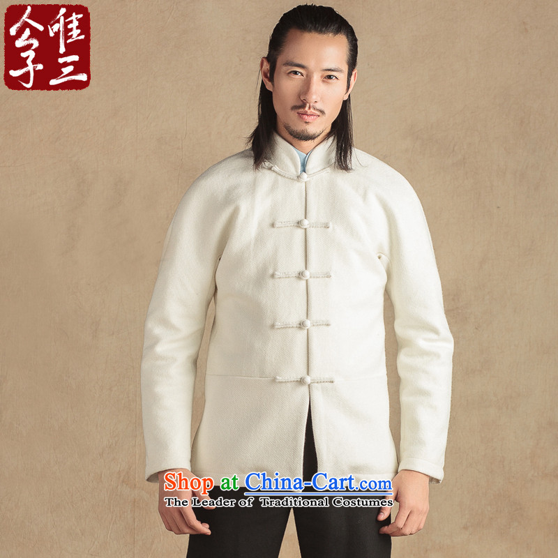 Cd 3 China wind wool a Tang Dynasty snap-improved male national costumes thick autumn and winter off-white long-sleeved sweater robe. _M_