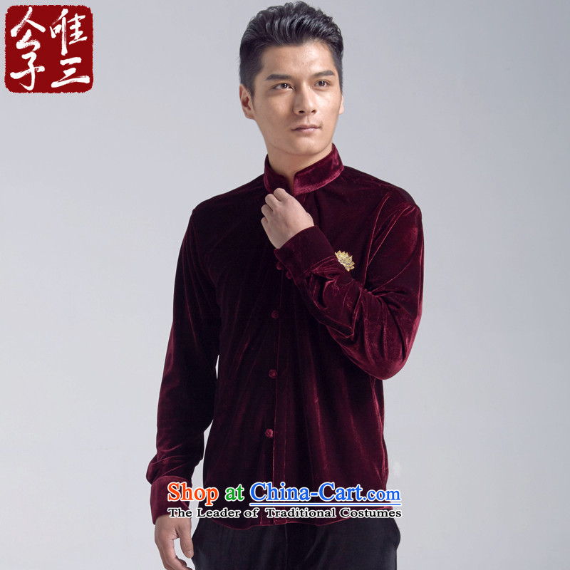 Cd 3 China wind Kam Lotus scouring pads Mock-neck retreat casual shirt, man Yi Tang Dynasty Chinese Youth Shirts, wine red small (S) CD 3 , , , shopping on the Internet
