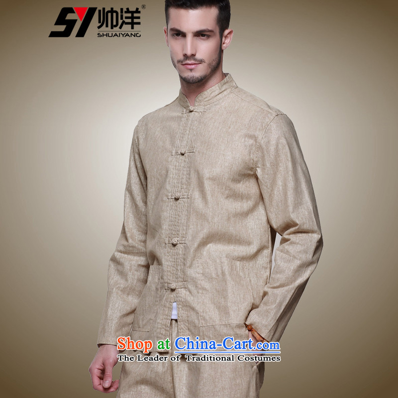 Shuai 2015 new products fall ocean replacing men linen Tang Dynasty Chinese long-sleeved Long Pants Shirts in China wind Tang Dynasty Chinese tunic retro clothing male Han-men and a long-sleeved gray (ma long pants) 40/170, Shuai Yang (SHUAIYANG) , , , sh