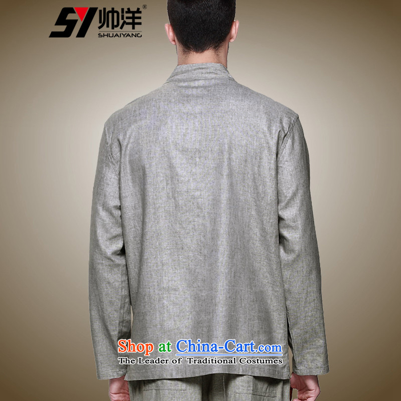 Shuai 2015 Ocean linen men's shirts in Tang Dynasty Chinese clothing is detained men's shirts national costumes and long-sleeved shirt single layer package jacket China wind collar men Ma Tei (Single T-shirts are gray) 41/175, Shuai Yang (SHUAIYANG) , , ,