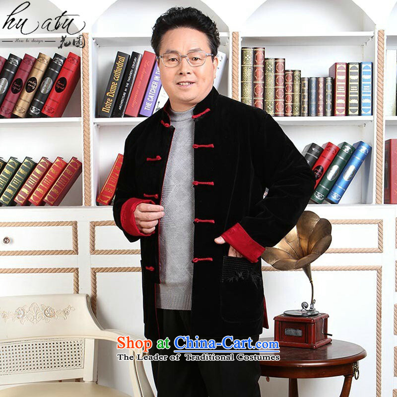 In the Tang dynasty older men Wearing Tang Dynasty duplex scouring pads of autumn and winter coats father boxed long-sleeved made wedding Tang Gown - 1 black red double-sided wear XL, floral shopping on the Internet has been pressed.