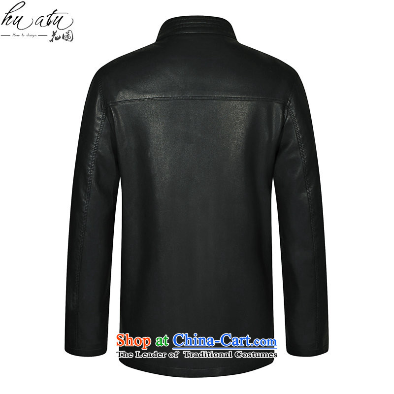 It through the spring and fall in new elderly men's leather garments Tang dynasty father loaded collar Tang Dynasty Chinese tunic fur black 180, floral shopping on the Internet has been pressed.