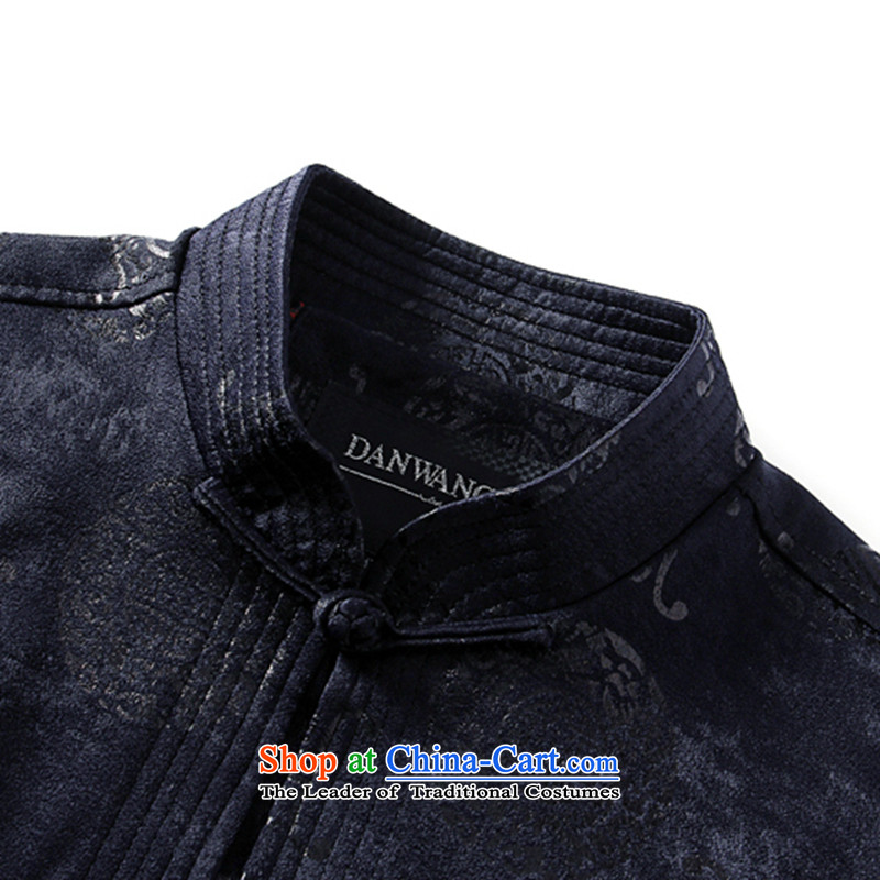 It during the Spring and Autumn in New older men Tang Dynasty Chinese collar improved father boxed modern Tang dynasty pure cotton retro jacket color navy 190, floral shopping on the Internet has been pressed.
