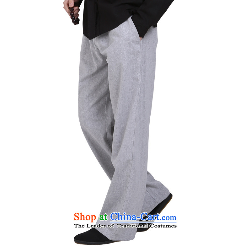 China wind linen men's trousers, APEC middle-aged men and casual pants trousers loose Tang Dynasty Large gray trousers meditation , L, hill people movement has been pressed shopping on the Internet