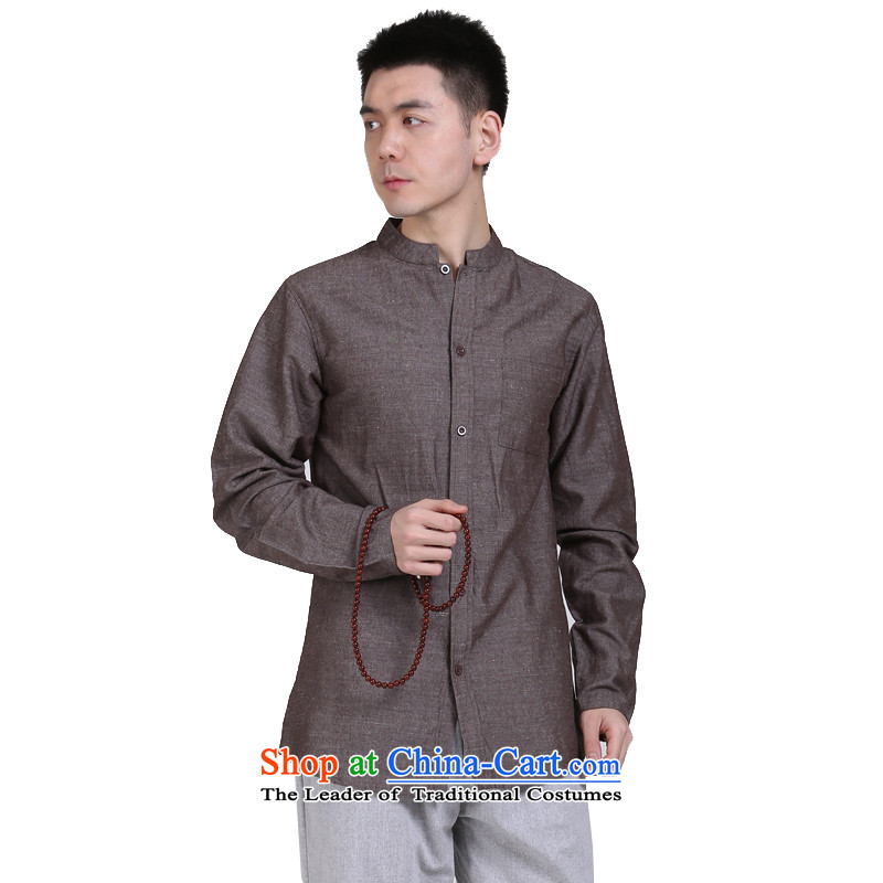 China wind Sau San Chinese Business APEC Men long-sleeved shirt men linen original leisure middle-aged men's shirts red and brown XL, hill people movement has been pressed shopping on the Internet