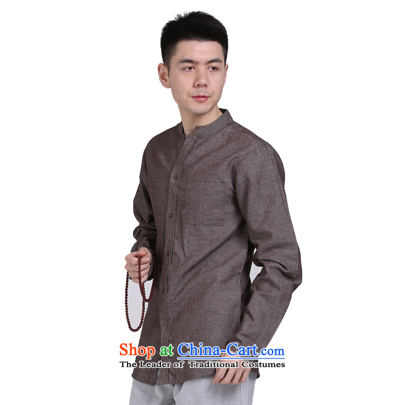 China wind Sau San Chinese Business APEC Men long-sleeved shirt men linen original leisure middle-aged men's shirts red and brown XL, hill people movement has been pressed shopping on the Internet