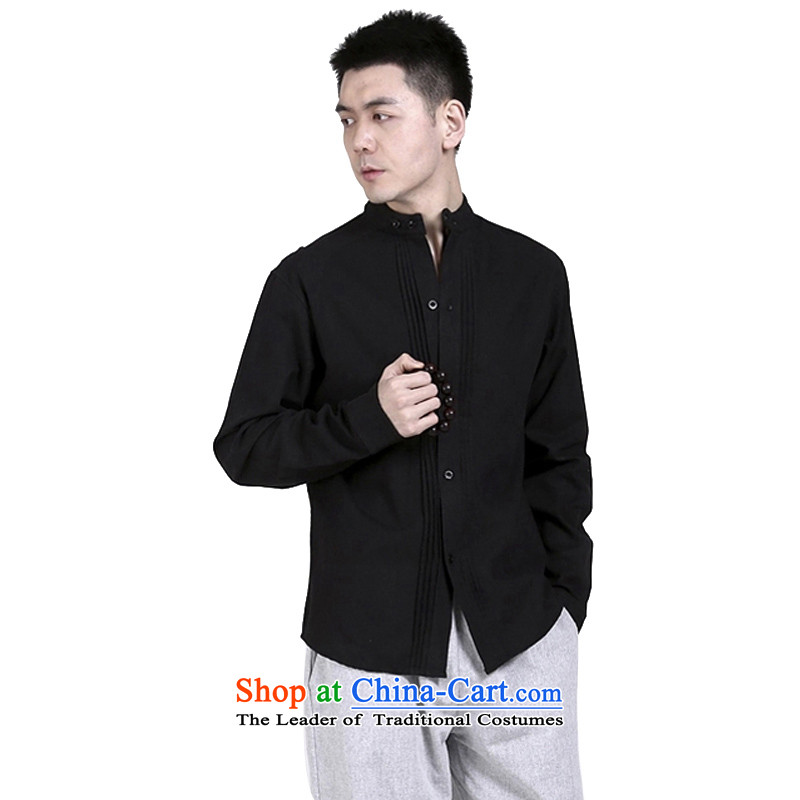 The original motion hill people China wind cotton linen tunic Chinese shirt collar zen men Black Linen ball services meditation services Black XL, hill people movement has been pressed shopping on the Internet