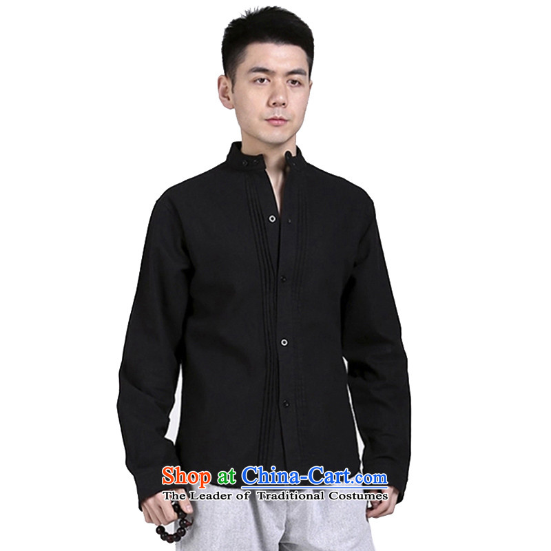 The original motion hill people China wind cotton linen tunic Chinese shirt collar zen men Black Linen ball services meditation services Black XL, hill people movement has been pressed shopping on the Internet