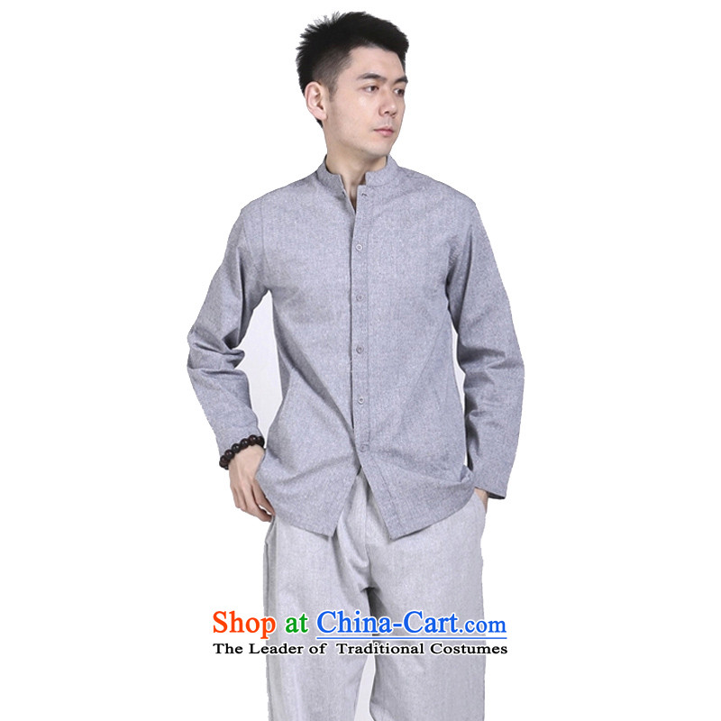 The original motion hill people China wind cotton linen tunic men Chinese shirt long-sleeved T-shirt and leisure relaxd Gray L, hill people movement has been pressed shopping on the Internet
