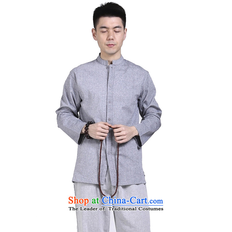 The original motion hill people China wind cotton linen tunic men Chinese shirt long-sleeved T-shirt and leisure relaxd Gray L, hill people movement has been pressed shopping on the Internet